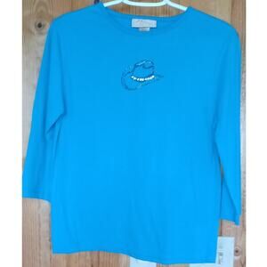 M & C Sportswear Turquoise Top With Rhinestone Cowboy Hat Design Women's Medium